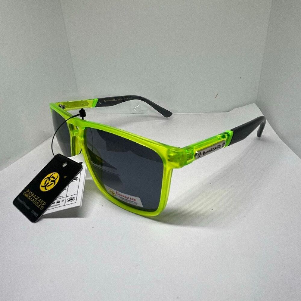Green Biohazard UV400 Square Sunglasses – Maximum UV Protection – NWT